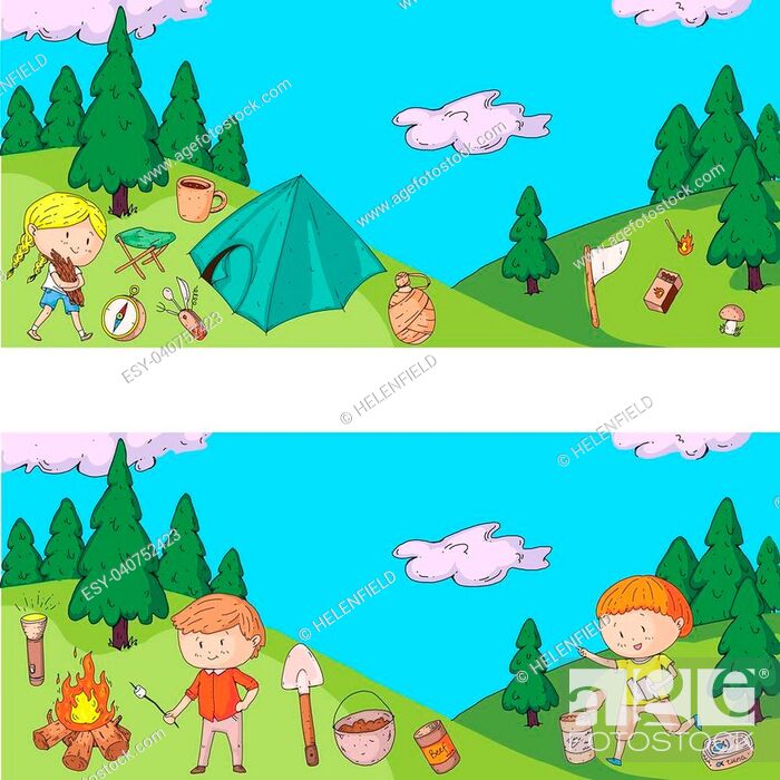 Children camping. Summer camp. Scouts, adventure, hiking, exploration,  Stock Vector, Vector And Low Budget Royalty Free Image. Pic. ESY-040752423  | agefotostock
