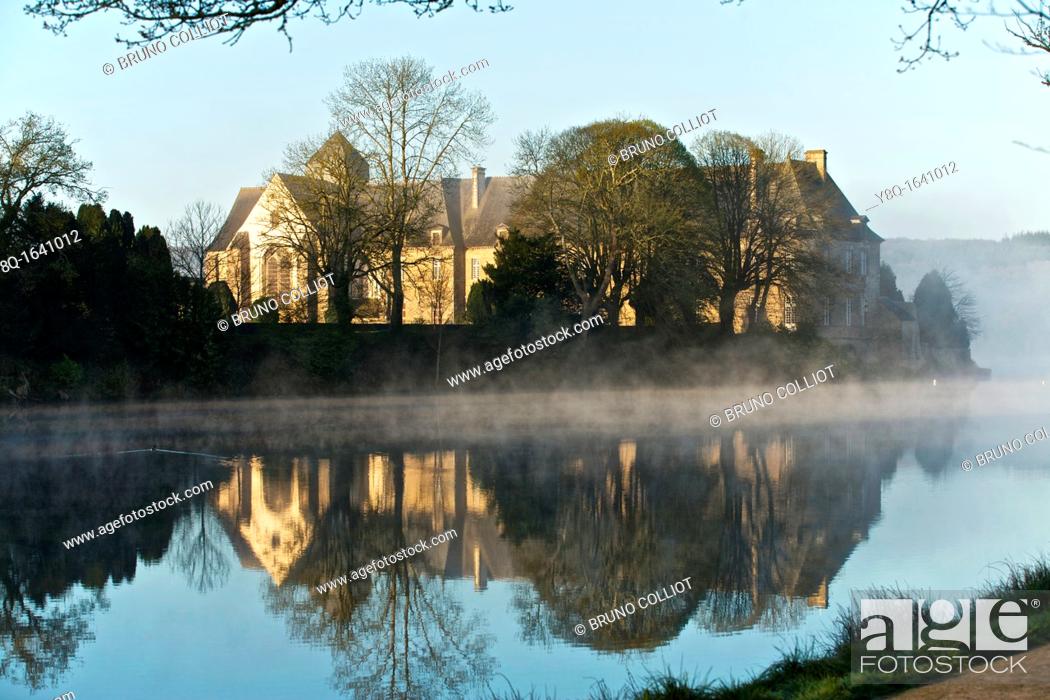 Stock Photo: Abbey paimpont and pond. broceliande, Ille et Vilaine, brittany, france.Judicae¨l, d. 658, founded the first prioress of Paimpont in 645.