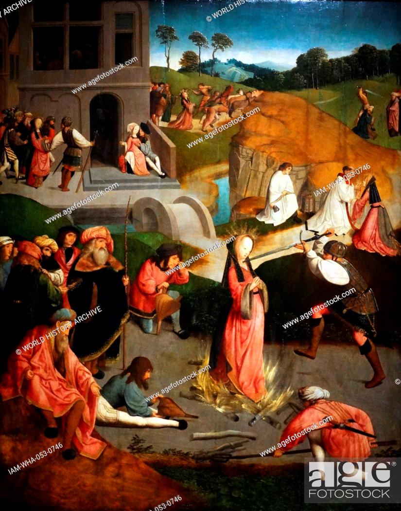Stock Photo: Painting titled 'The Martyrdom of Saint Lucy' Painted by the Master of the Figdor Deposition (1490-1510).