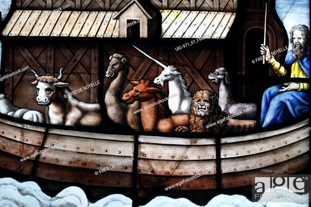 Saint Etienne du Mont church. Stained glass window. Noah's ark with the  animals, Stock Photo, Picture And Rights Managed Image. Pic.  UIG-971_07_FR002625A | agefotostock