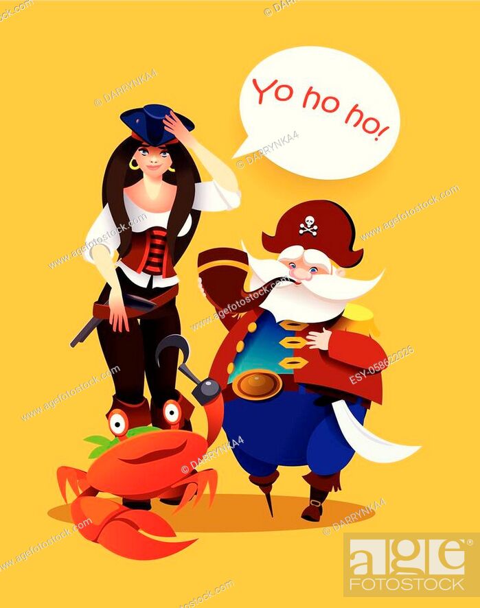 cartoon one-legged character captain pirate girl, and crab, Stock Vector,  Vector And Low Budget Royalty Free Image. Pic. ESY-058622026 | agefotostock