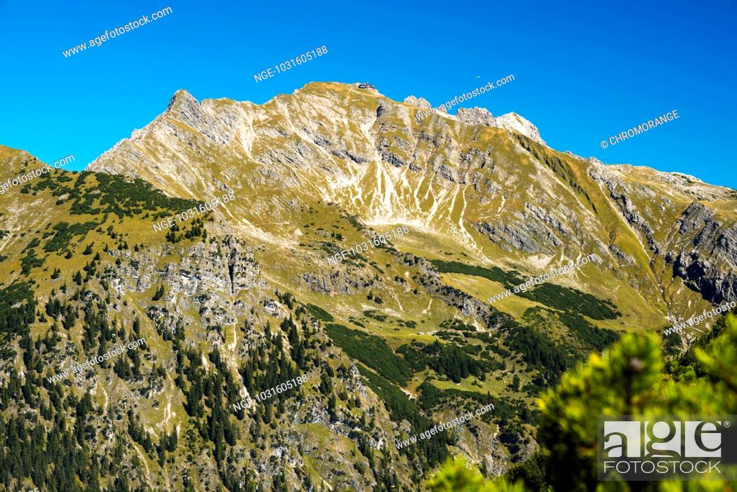 Stock Photo: Panorama vom Schattenberg zum Nebelhorn, 2224m, Allgäuer Alpen, Oberallgäu, Bayern, Deutschland, Europa.