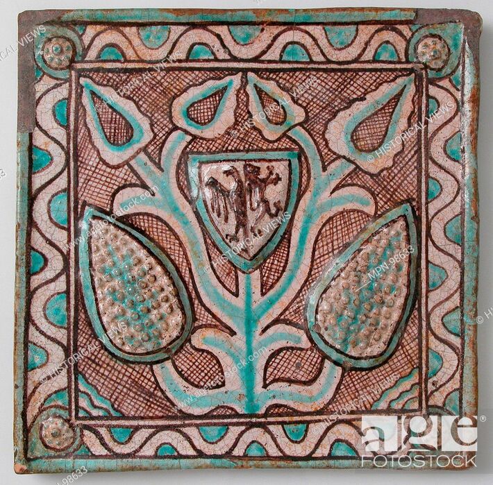 Stock Photo: Tile. Date: 14th-15th century; Geography: Made in probably Orvieto, Italy; Culture: Italian; Medium: Earthenware, tin-glaze (Majolica); Dimensions: Overall: 9.