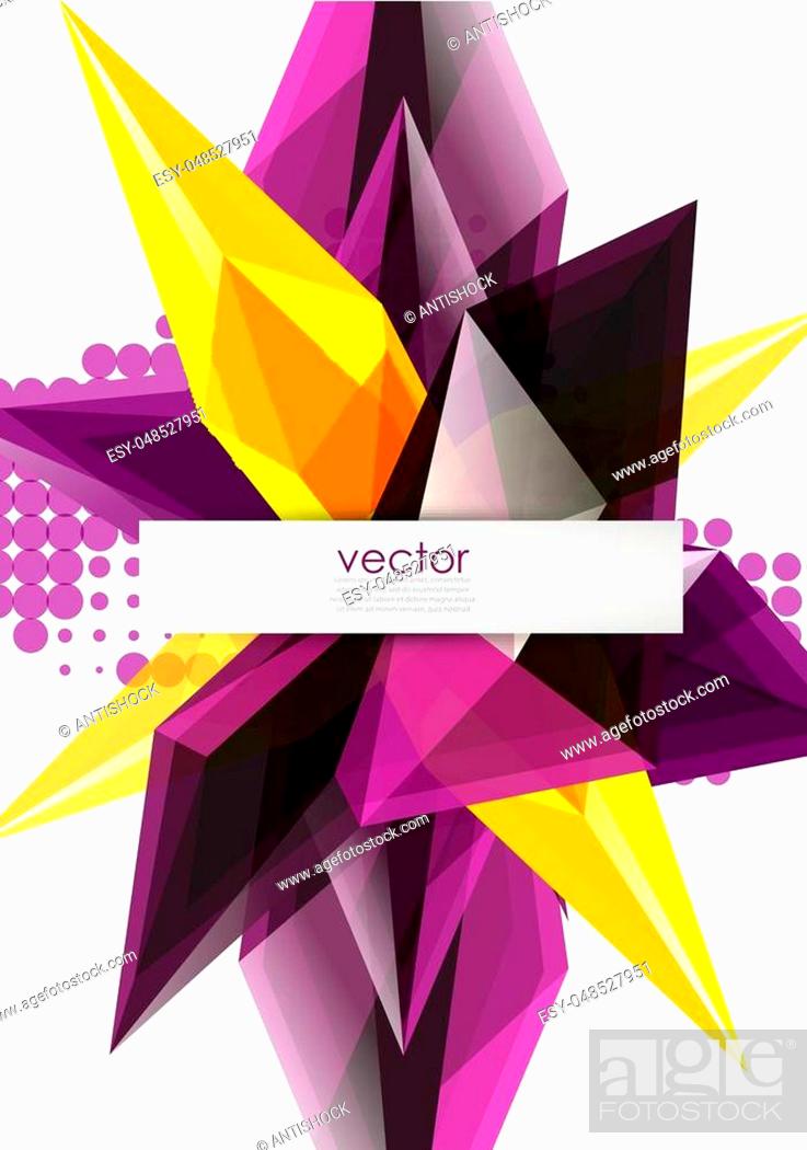 Vector: Colorful blooming crystals vector abstract background. Glass transparent effect shiny 3d triangular forms.