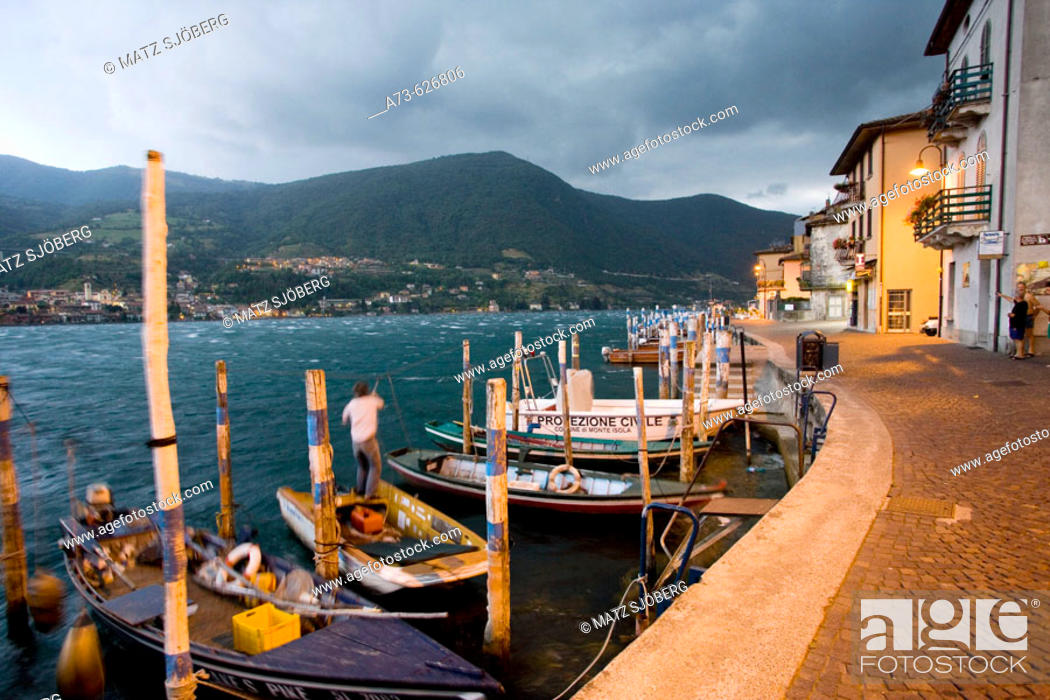 Stock Photo: Peschiera Maraglio. The village during a storm. Iseo lake. Lombardia-Valcamonica. Italy.