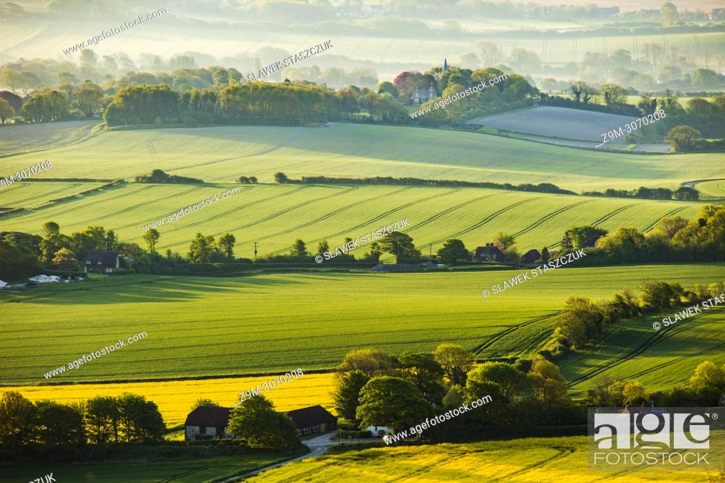 Stock Photo: Spring morning in South Downs National Park, East Sussex, England.