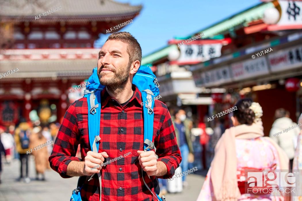 Stock Photo: Caucasian man visiting Tokyo, Japan.