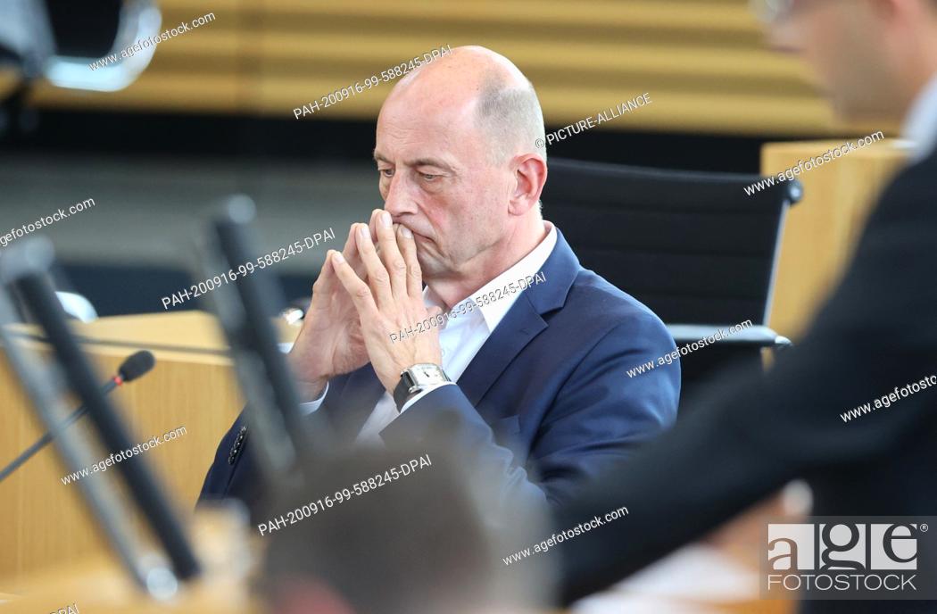 Stock Photo: 16 September 2020, Thuringia, Erfurt: Wolfgang Tiefensee (SPD), Minister of Economics of Thuringia, sits in the plenary hall at the Thuringian state.