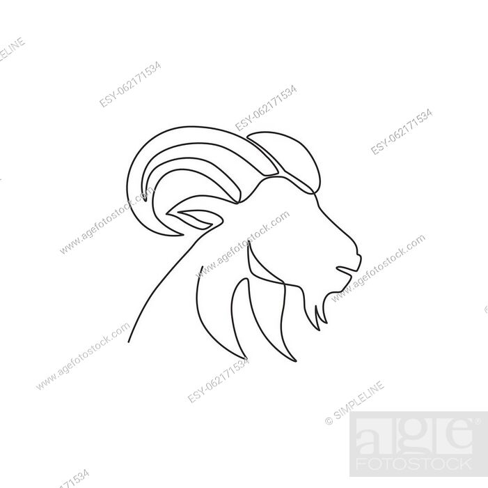 One single line drawing of funny cute goat head for stock breeding logo  identity, Stock Vector, Vector And Low Budget Royalty Free Image. Pic.  ESY-062171534 | agefotostock