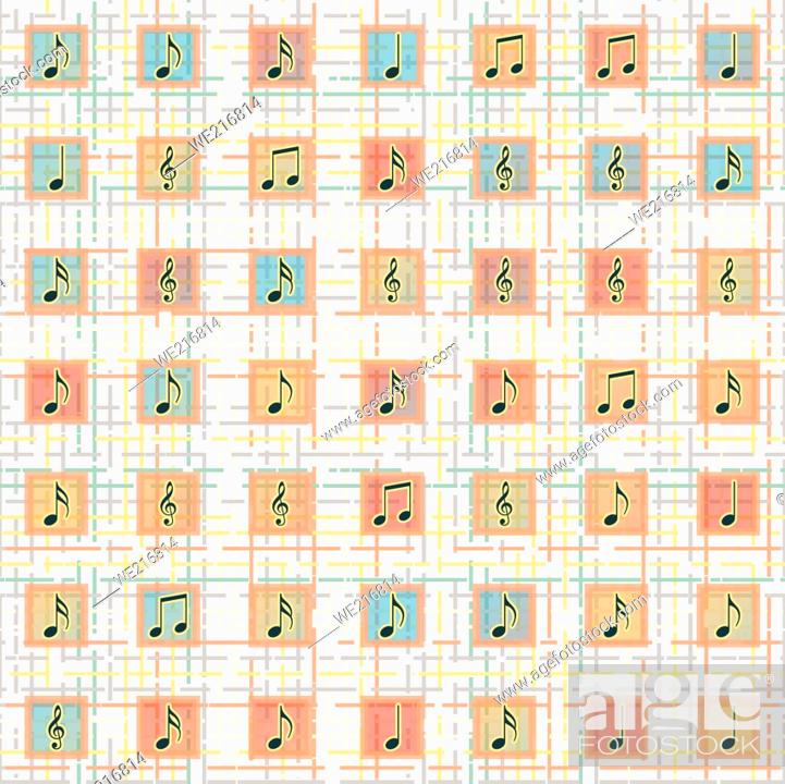 Vector: Music notes on a geometric background with line segments. Digital art.