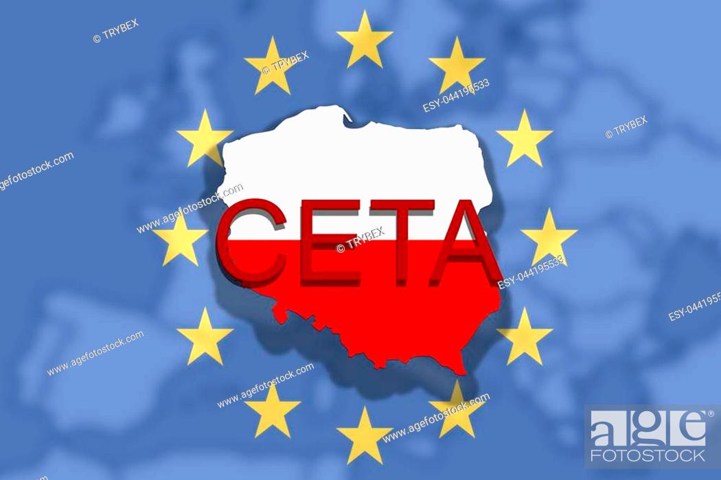 Stock Photo: CETA - comprehensive economic and trade agreement on Euro Union and Poland map.