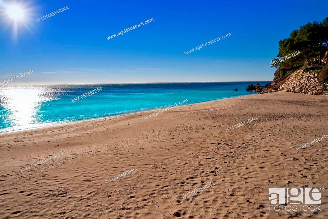 Stock Photo: Cala Santa Fe beach playa in Miami Platja of Tarragona at costa Dorada of Catalonia.