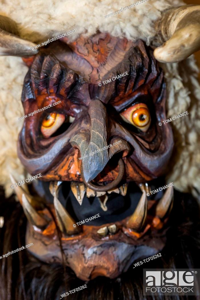 Handcrafted wooden Krampus mask, Stock Photo, Picture And Royalty Free Image. Pic. |