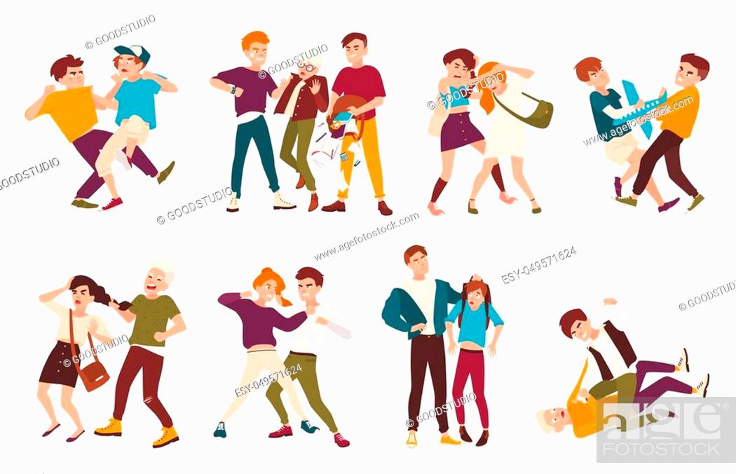 Collection of fighting children. Conflicts between kids, violent behavior  among teenagers, Stock Vector, Vector And Low Budget Royalty Free Image.  Pic. ESY-049571624 | agefotostock