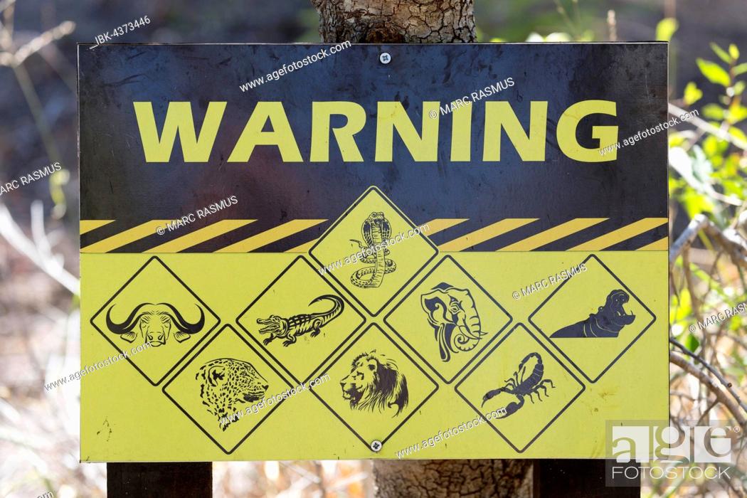 Warning sign displaying dangerous animals, Manyeleti Game Reserve, South  Africa, Stock Photo, Picture And Royalty Free Image. Pic. IBK-4373446 |  agefotostock