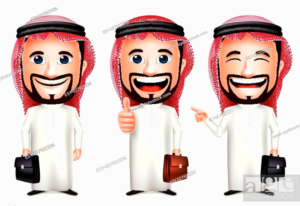 3D Realistic Saudi Arab Man Cartoon Character with Different Pose Holding  Briefcase Wearing Thobe..., Stock Vector, Vector And Low Budget Royalty  Free Image. Pic. ESY-027922226 | agefotostock