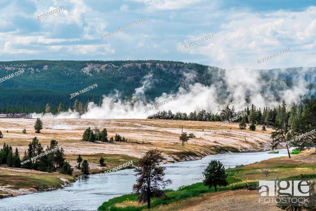Stock Photo: grand prismatic spring in yellowstone national park in wyoming.