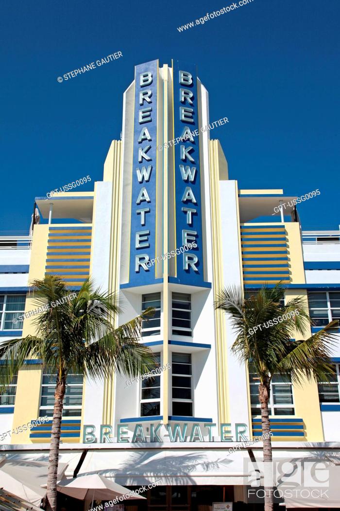 Stock Photo: BREAKWATER HOTEL, OCEAN DRIVE, ART-DECO NEIGHBOURHOOD, MIAMI BEACH, MIAMI, FLORIDA, UNITED STATES, USA.