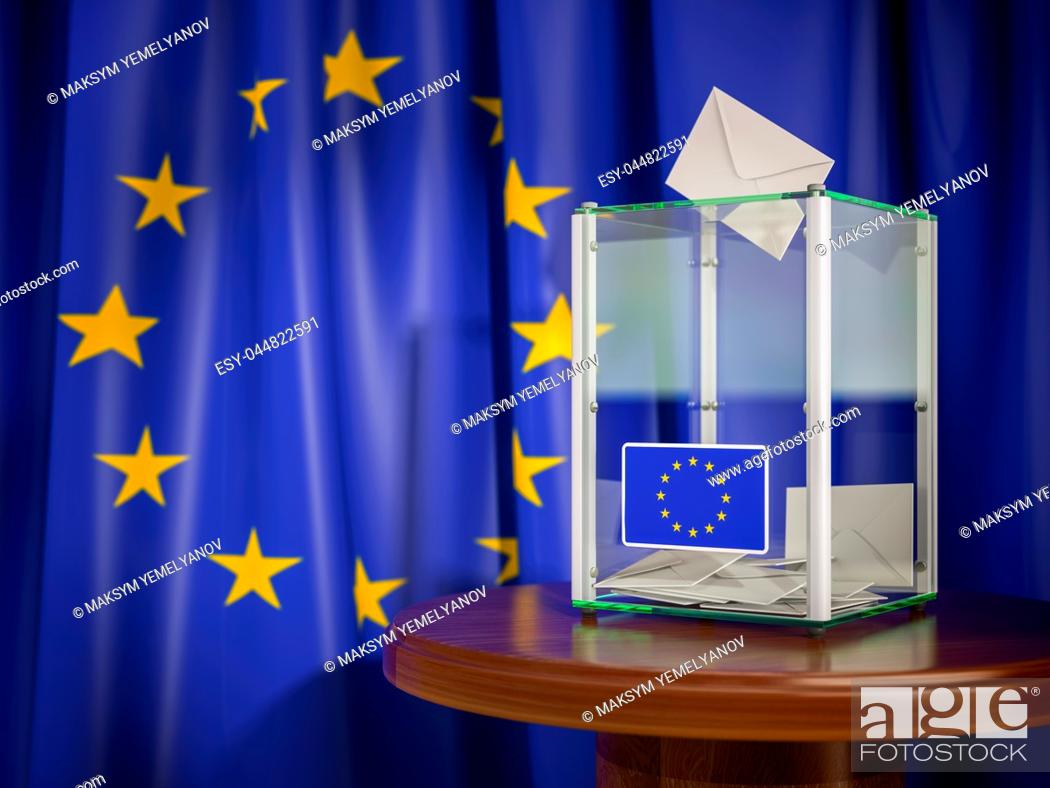 Stock Photo: Ballot box with European Union EU flag. 3d illustration.