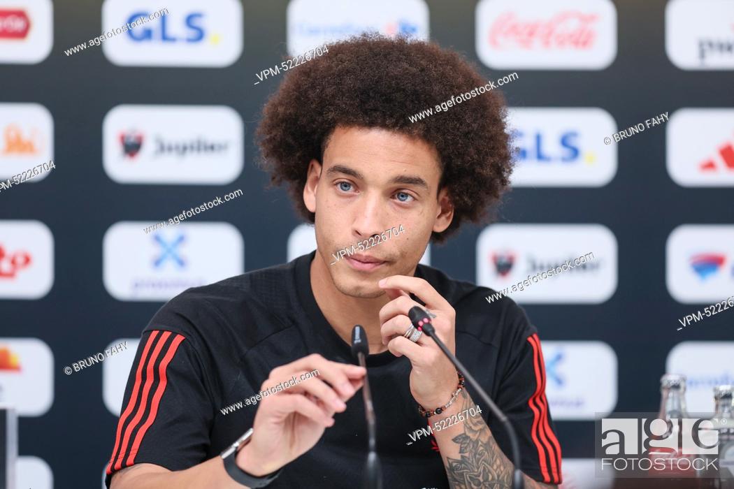 Stock Photo: Belgium's Axel Witsel pictured during a press conference of the Belgian national soccer team the Red Devils, at the Hilton Salwa Beach Resort in Abu Samra.