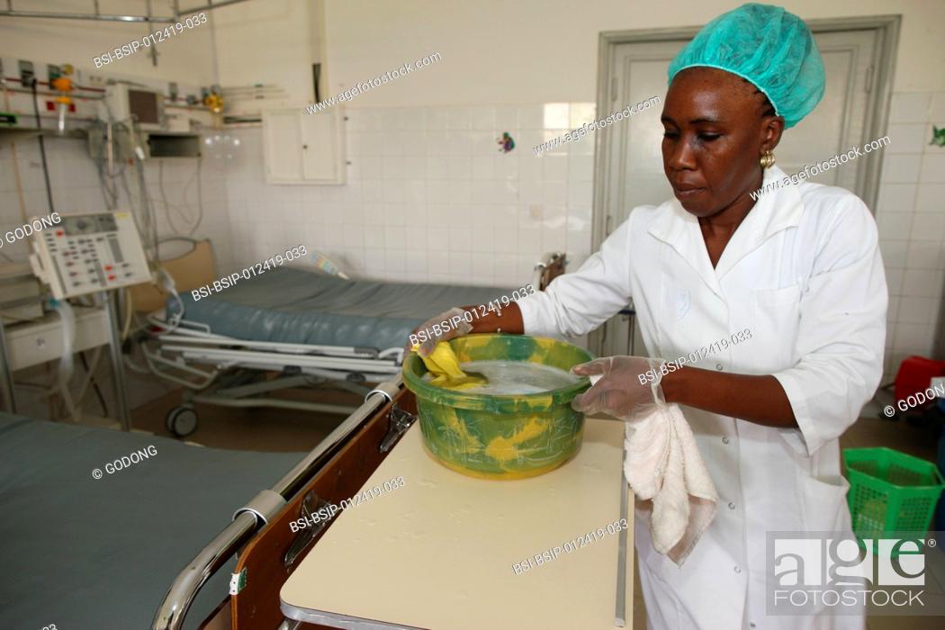 Stock Photo: Intensive care unit cleaning at Fann hospital Dakar, Senegal.