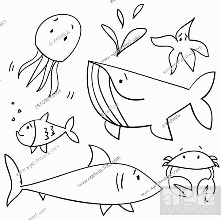 Doodle sea animals, illustration, Stock Photo, Picture And Low Budget  Royalty Free Image. Pic. ESY-038626596 | agefotostock