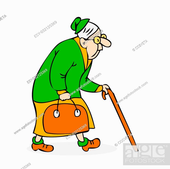 Old woman with cane and a bag. Grandmother with glasses walking, Stock  Photo, Picture And Low Budget Royalty Free Image. Pic. ESY-032125369 |  agefotostock
