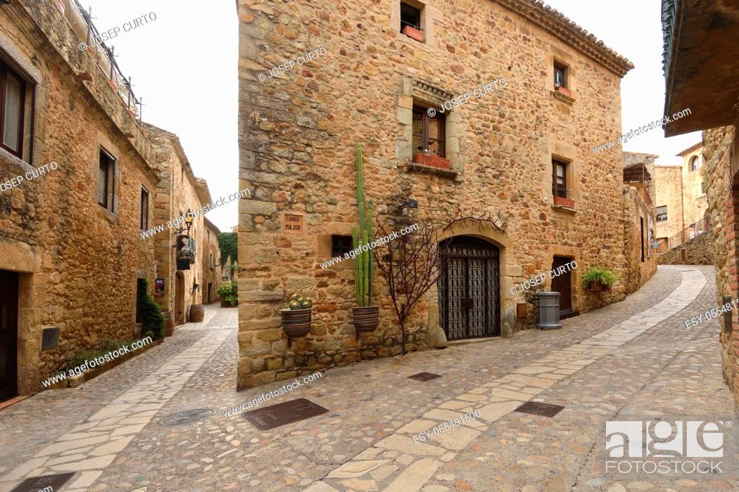 Stock Photo: streets of the old town of medieval village of Pals, Girona province, Catalonia, Spain.