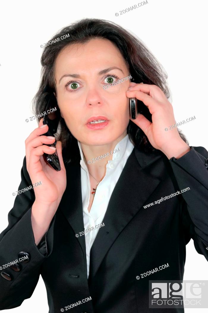 Stock Photo: Close-Up, Cut-Out, People, Portrait, Vertical, Caucasian Appearance, Woman, Emotion, Face, Businessman, Manager, Work, Surprise, Angry, Depressed, Negative, Sadness, Shocked, Stress, Upset, Isolated, Eye, Frustration, Argument, Occupation, Job, Profession, Business, White, End