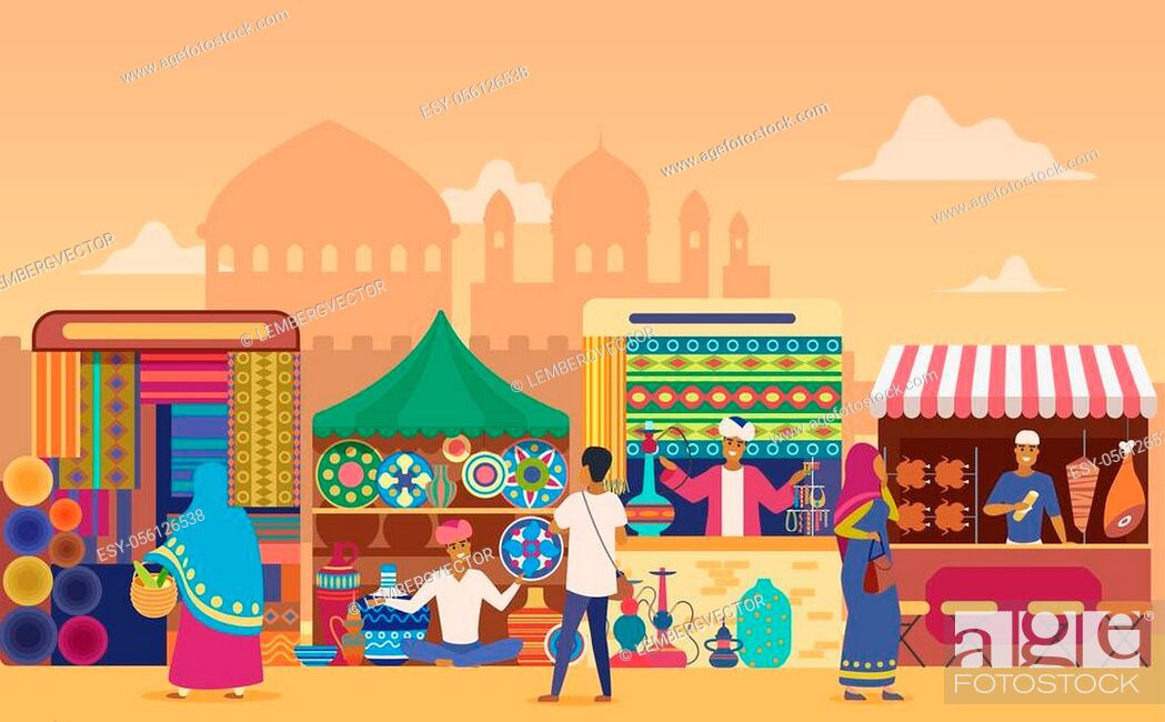 Indian street market at sunset flat vector illustration, Stock Vector,  Vector And Low Budget Royalty Free Image. Pic. ESY-056126538 | agefotostock