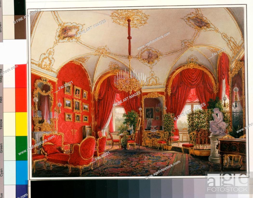 Stock Photo: Interiors of the Winter Palace. The Fourth Reserved Apartment. The Corner Room. Hau, Eduard (1807-1887). Watercolour on paper. Academic art.