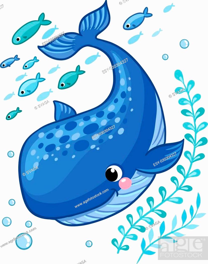 Cartoon young whale surrounded by small sea fish, seaweed and air bubbles,  Stock Vector, Vector And Low Budget Royalty Free Image. Pic. ESY-030304327  | agefotostock
