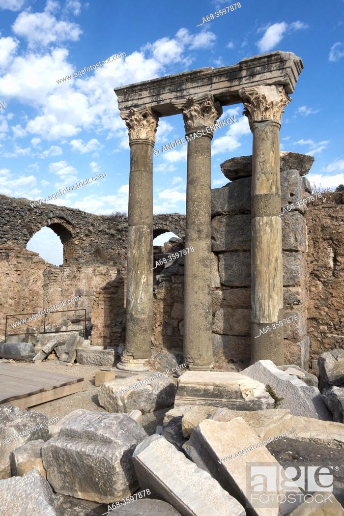 Stock Photo: Ruined columns in Ephesus in Izmir, Turkey.