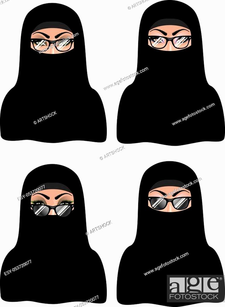 Cartoon muslim woman portrait in black hijab illustration, Stock Vector,  Vector And Low Budget Royalty Free Image. Pic. ESY-053720077 | agefotostock