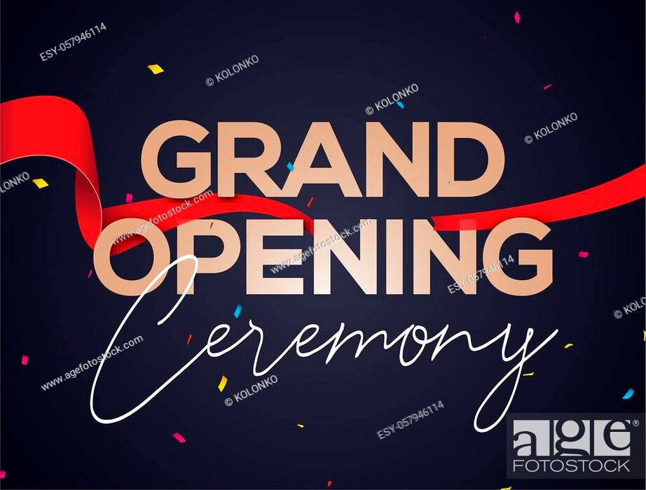Vector: Grand Opening ceremony poster concept invitation. Grand opening event decoration party template.