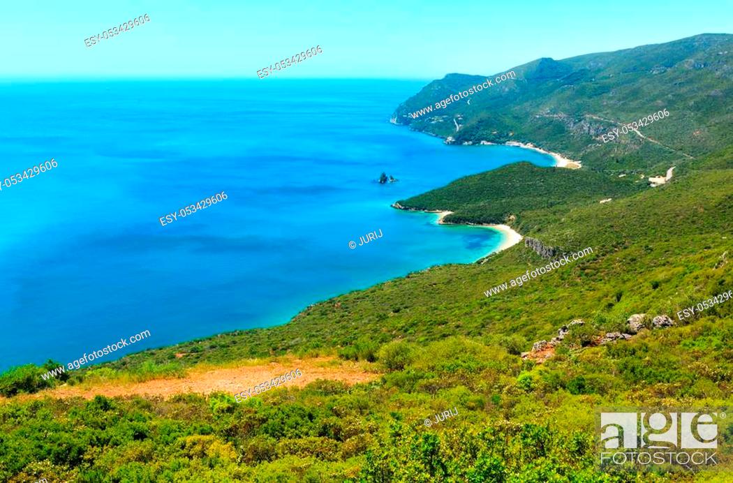 Stock Photo: Summer sea coastal landscape of Nature Park Arrabida in Setubal, Portugal.