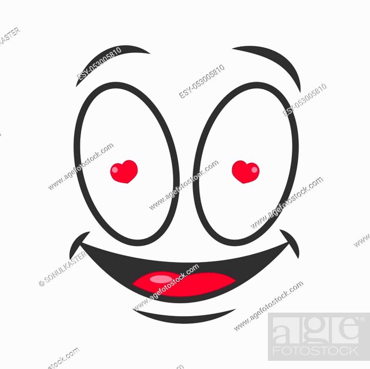 Smile cartoon emoticon in love with hearts in eyes. Vector emoji face  cartoon comic icon, Stock Vector, Vector And Low Budget Royalty Free Image.  Pic. ESY-053005810 | agefotostock