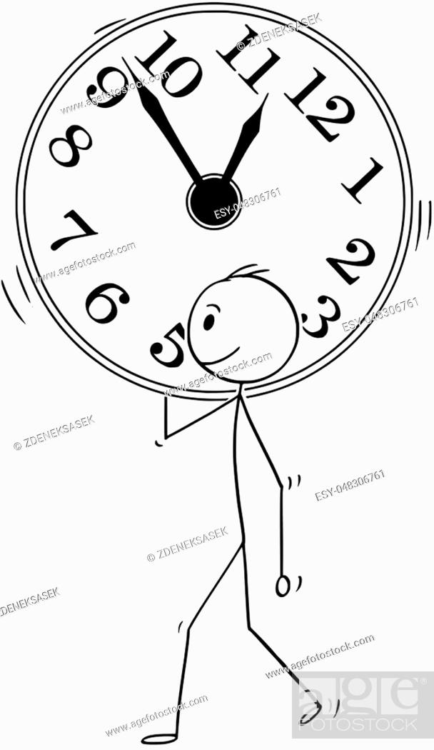 Cartoon stick man drawing conceptual illustration of businessman carry big  wall clock, Stock Vector, Vector And Low Budget Royalty Free Image. Pic.  ESY-048306761 | agefotostock
