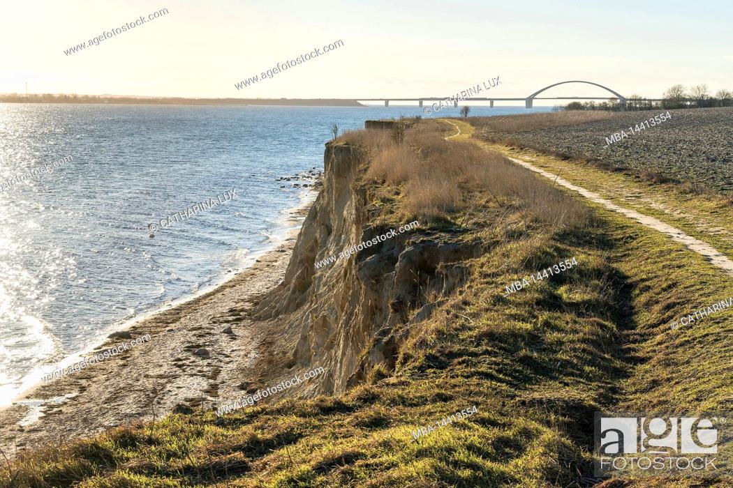 Stock Photo: Baltic Sea island Fehmarn, Fehmarnsund bridge, cliff coast, break off edge,.