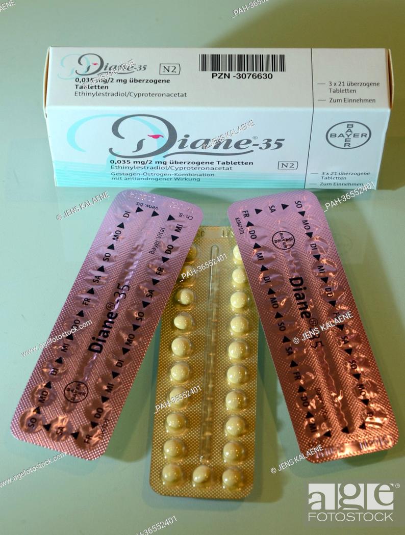 Stock Photo: A pack of the 'Diane 35' contraceptive is pictured in Berlin, Germany, 30 January 2013. The acne medicine by Bayer often prescribed as a contraceptive will be.