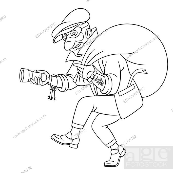 Coloring page. Cute cartoon thief running with a bag, criminal  housebreaker, Stock Vector, Vector And Low Budget Royalty Free Image. Pic.  ESY-056399752 | agefotostock