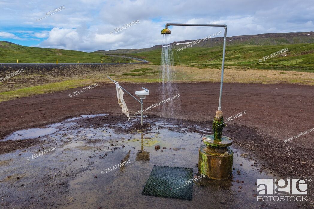 Stock Photo: Outdoor shower next to Road 868 on Krafla caldera, close to Viti vrater in Iceland.