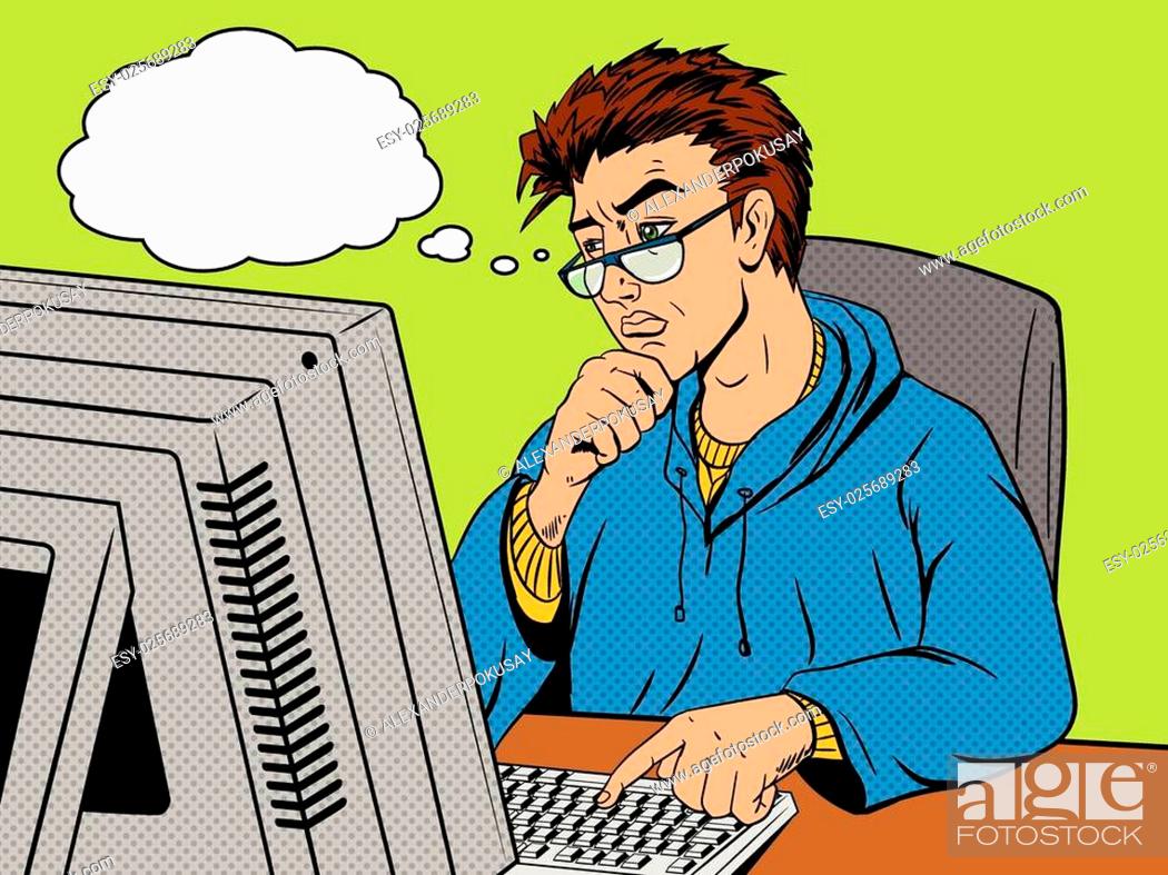 Coder programmer developer at work comic book pop art retro style vector  illustration, Stock Vector, Vector And Low Budget Royalty Free Image. Pic.  ESY-025689283 | agefotostock