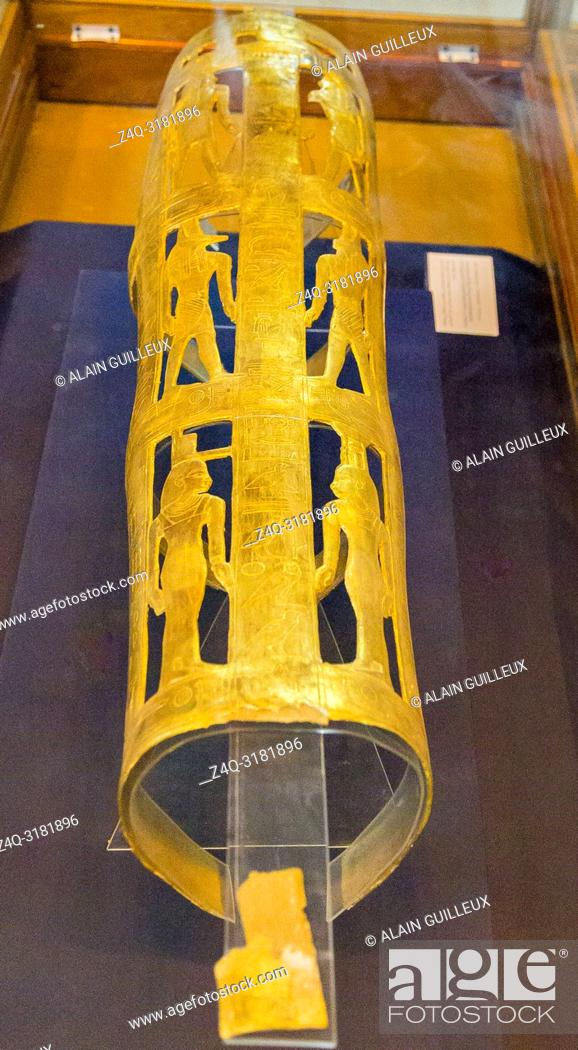 Stock Photo: Egypt, Cairo, Egyptian Museum, from the tomb of Yuya and Thuya in Luxor : Gilded bands for Thuya mummy, made of cloth and plaster.
