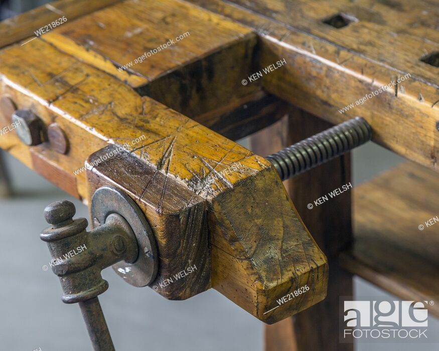 Stock Photo: Work bench with vice.