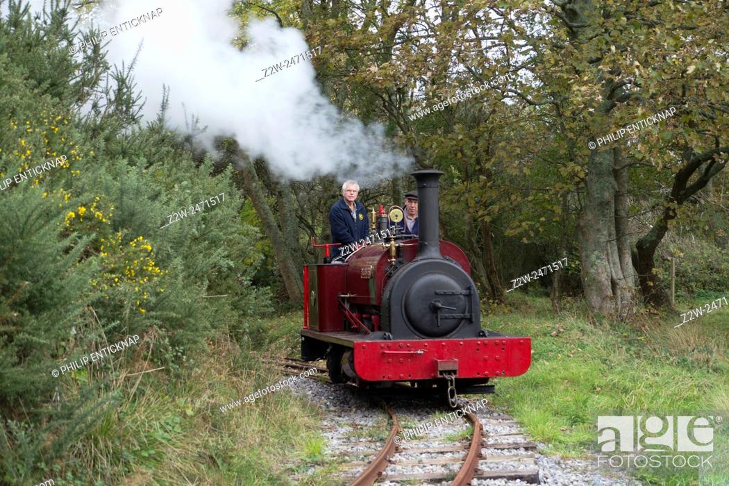 Stock Photo: “Cloister” - an ‘Alice’ Class Quarry Hunslet Narrow Gauge Locomotive built in 1891 running on the Purbeck Mineral & Mining Museum demonstration track at Norden.
