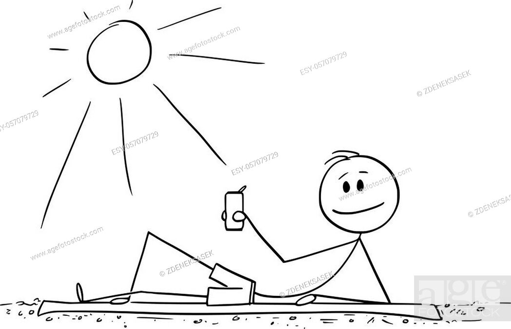Vector cartoon stick figure drawing conceptual illustration of man lying on  beach and enjoying sunny..., Stock Vector, Vector And Low Budget Royalty  Free Image. Pic. ESY-057079729 | agefotostock
