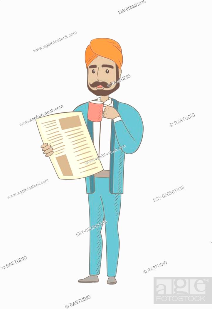 Hindu smiling businessman holding cup of coffee and newspaper, Stock  Vector, Vector And Low Budget Royalty Free Image. Pic. ESY-050301335 |  agefotostock