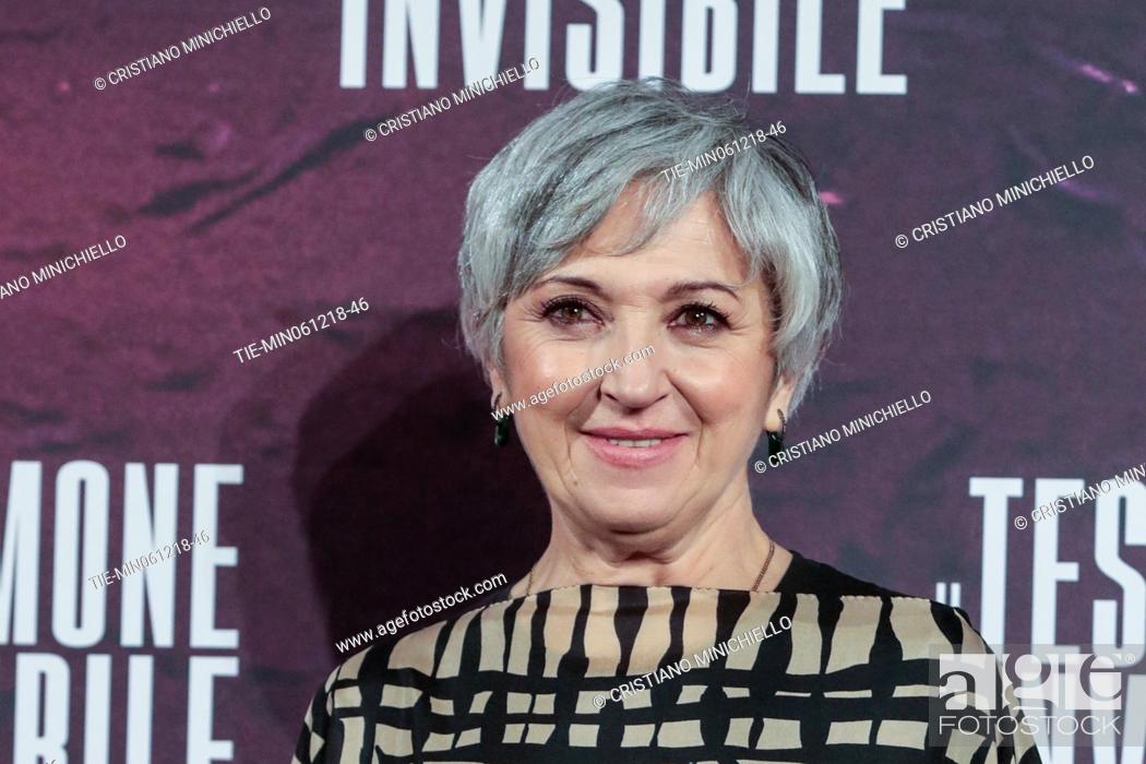Stock Photo: The actress Maria Paiato during the photocall of film Il testimone invisibile, Rome, ITALY-06-12-2018.