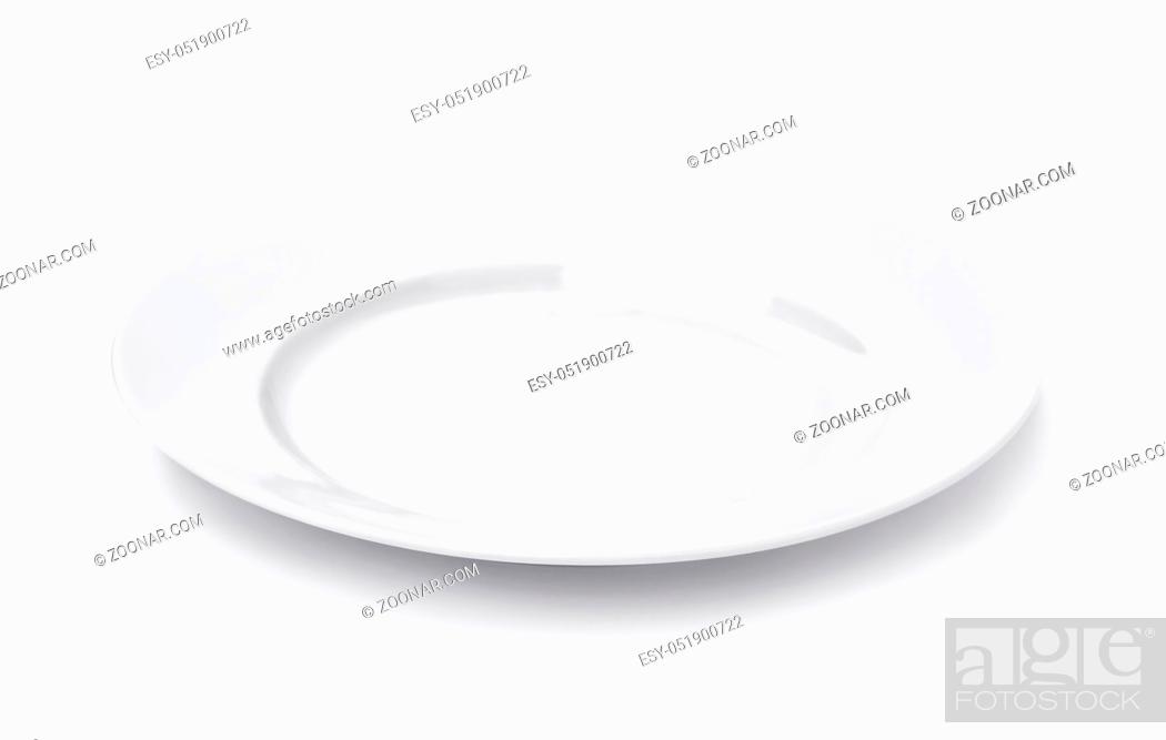 Stock Photo: White round empty dinner plate isolated on white.